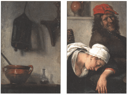 Enlarged fragments of the painting Walks - Jan Steen